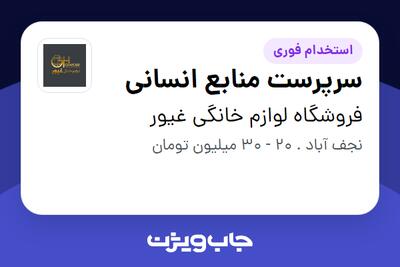  استخدام سرپرست منابع انسانی در فروشگاه لوازم خانگی غیور