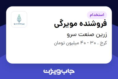  استخدام فروشنده مویرگی در زرین صنعت سرو
