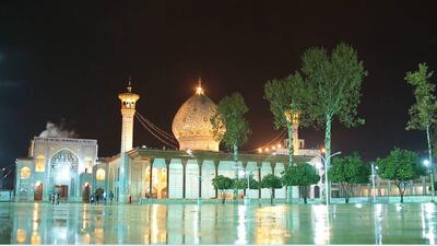  نمای بارانی آستان مقدس حضرت احمدبن موسی الکاظم (ع) از لنز دوربین شهروندخبرنگار + فیلم