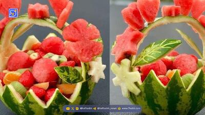  آموزش سریع برش هندوانه شب یلدا؛ شیک و ساده + ویدیو