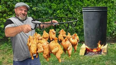  کباب مرغ در بشکه به روش بانوی روستایی کنیایی (فیلم)