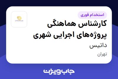  استخدام کارشناس هماهنگی پروژه‌های اجرایی شهری در داتیس