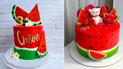  15 مدل جذاب تزئین کیک هندوانه‌ ای شب یلدا؛ ساده و شاد + فیلم
