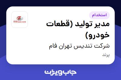  استخدام مدیر تولید (قطعات خودرو) - آقا در شرکت تندیس تهران فام