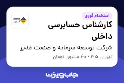  استخدام کارشناس حسابرسی داخلی در شرکت توسعه سرمایه و صنعت غدیر