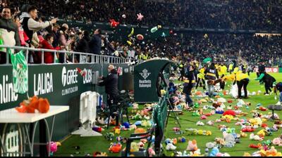 ویدیو| صدها اسباب بازی به داخل زمین چمن پرتاب شد!