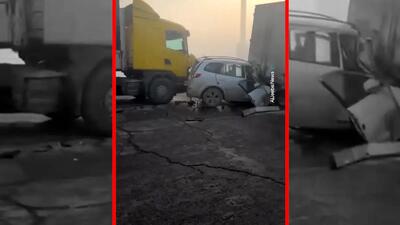  فیلم تصادف زنجیره ای در عراق بر اثر مه شدید