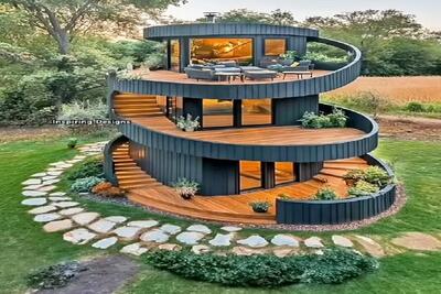  معماری خلاقانه؛ طراحی ویلای لاکچری سه طبقه مارپیچی