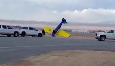 باد یک هواپیما را در آمریکا واژگون کرد