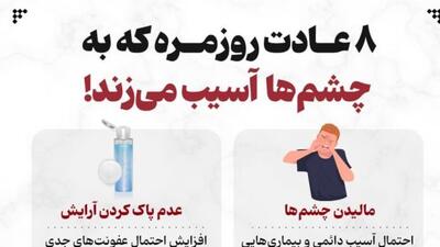  ۸ عادت روزمره که می‌تواند به چشم‌هایتان آسیب بزند