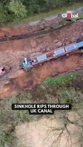 فروریزش کانال در انگلیس آب رودخانه را بلعید