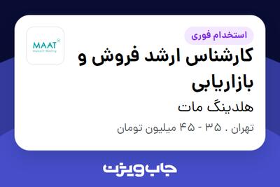  استخدام کارشناس ارشد فروش و بازاریابی در هلدینگ مات