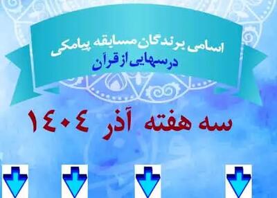  فهرست برندگان مسابقه پیامکی درس هایی از قرآن تاریخ ۶،۱۳،۲۰ آذر ماه ۱۴۰۴