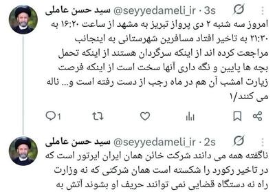 آیت‌الله عاملی: ایران‌ایرتور در تأخیرهای پروازی رکورد شکسته است - تسنیم