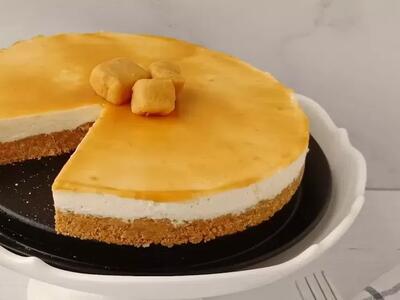  طرز تهیه چیز کیک کاراملی یخچالی با بیسکویتی پتی بور !