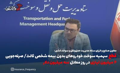 معاون صنایع و انرژی ستاد مدیریت حمل‌ونقل و سوخت کشور: قطع سهمیه سوخت خودروهای بدون بیمه شخص ثالث/ صرفه‌جویی ۴ میلیون لیتری در روز معادل سه میلیون دلار