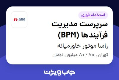  استخدام سرپرست مدیریت فرآیندها (BPM) در راسا موتور خاورمیانه