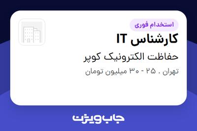  استخدام کارشناس IT - آقا در حفاظت الکترونیک کوپر