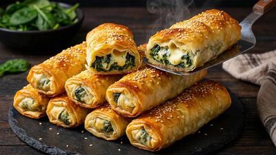  طرز تهیه رول های اسفناج های پنیری / ترد، مقوی و خوشمزه