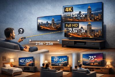  راهنمای انتخاب سایز تلویزیون