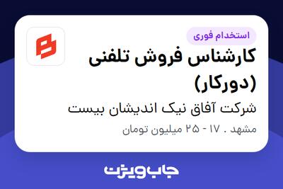  استخدام کارشناس فروش تلفنی (دورکار) در شرکت آفاق نیک اندیشان بیست