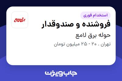  استخدام فروشنده و صندوقدار - خانم در حوله برق لامع
