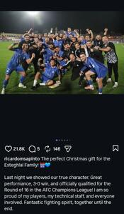 تبریک کریسمسی ساپینتو به هواداران استقلال: به همه افتخار می‌کنم +عکس - پارس فوتبال