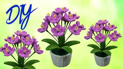 گلدان ارکیده بنفش دست ساز | نحوه ساخت گل با سیم مخمل!