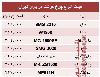 مظنه پرفروش‌ترین انواع چرخ گوشت در بازار؟ +جدول