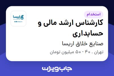 استخدام کارشناس ارشد مالی و حسابداری در صنایع خلاق اریسا