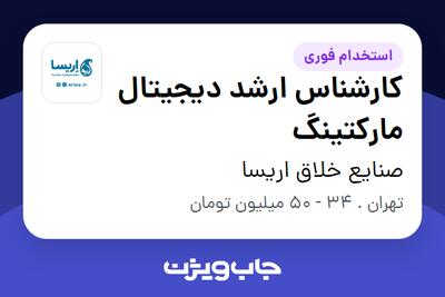استخدام کارشناس ارشد دیجیتال مارکتینگ در صنایع خلاق اریسا