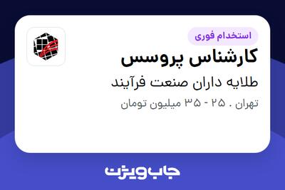  استخدام کارشناس پروسس در طلایه داران صنعت فرآیند