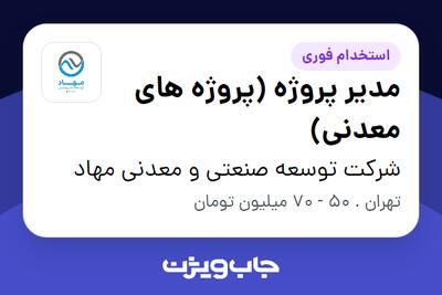 استخدام مدیر پروژه (پروژه های معدنی) - آقا در شرکت توسعه صنعتی و معدنی مهاد