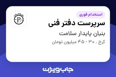  استخدام سرپرست دفتر فنی در بنیان پایدار سلامت