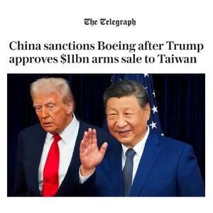چین پس از اقدام آمریکا در تصویب فروش ۱۱ میلیارد دلار اسلحه به تایوان، بوئینگ را تحریم کرد