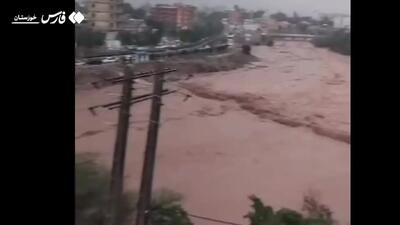 سیلاب دره اشکفت مسجدسلیمان پس از بارش شدید باران