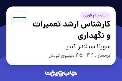  استخدام کارشناس ارشد تعمیرات و نگهداری - آقا در سورنا سیلندر کبیر
