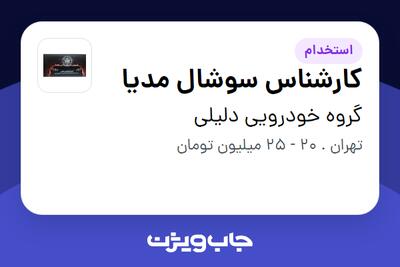  استخدام کارشناس سوشال مدیا در گروه خودرویی دلیلی