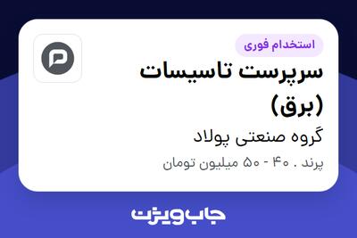  استخدام سرپرست تاسیسات (برق) - آقا در گروه صنعتی پولاد