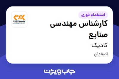  استخدام کارشناس مهندسی صنایع - خانم در کادیک