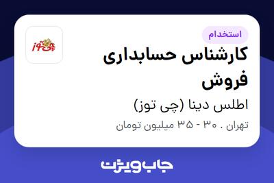  استخدام کارشناس حسابداری فروش در اطلس دینا (چی توز)