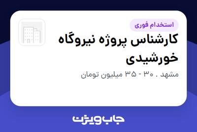  استخدام کارشناس پروژه نیروگاه خورشیدی - آقا در سازمانی فعال در حوزه انرژی / نیروگاهی