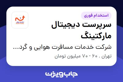  استخدام سرپرست دیجیتال مارکتینگ در شرکت خدمات مسافرت هوایی و گردشگری نوین سفر سپهر کهکشانی