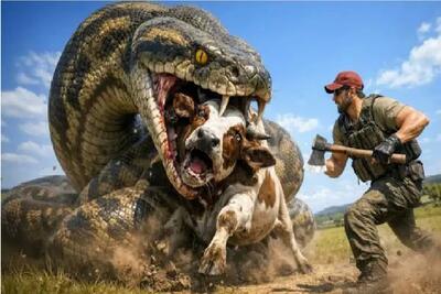  حیات وحش مصنوعی؛ نجات قهرمانانه گاو بی‌دفاع از حمله آناکوندای غول‌پیکر!