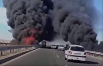  آتش ‌سوزی آزاد راه قزوین–رشت ناشی از ضایعات روغن‌سوخته