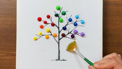  چگونه یک درخت رنگارنگ را به راحتی بکشیم / تکنیک های نقاشی اکریلیک برای مبتدیان!