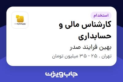 استخدام کارشناس مالی و حسابداری در بهین فرایند صدر