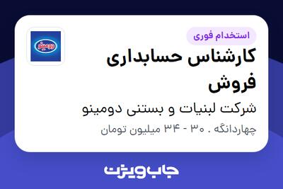  استخدام کارشناس حسابداری فروش - آقا در شرکت لبنیات و بستنی دومینو