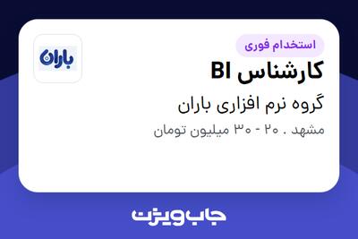  استخدام کارشناس BI در گروه نرم افزاری باران