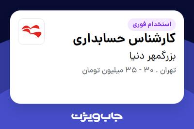  استخدام کارشناس حسابداری - خانم در بزرگمهر دنیا